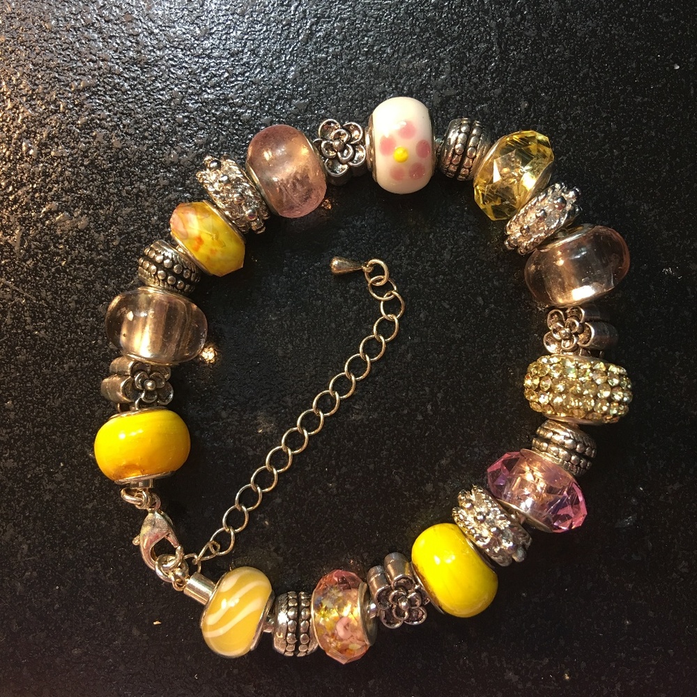 Yellow & Pink European Bead Bracelet!